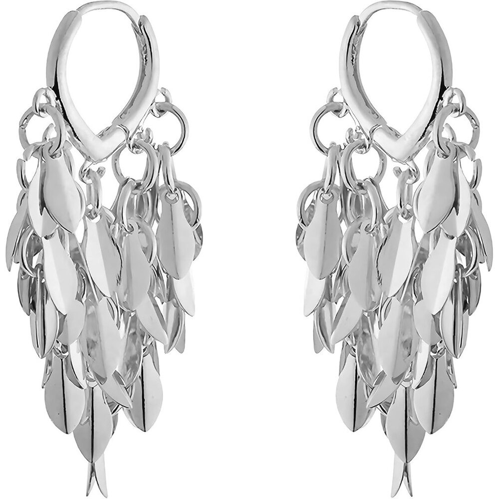 🆕Women's Silver Leaf Dangle Earrings Long Tassel Drop Design Chandelier Style
